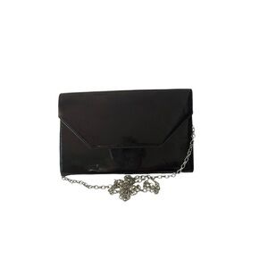 Halogen Glossy Black Clutch with 48 inch  Silver Chain Card Slots Pocket NWT